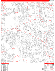 Sugar Land Wall Map Zip Code Red Line Style 2026